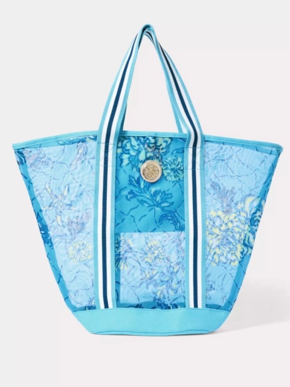 Lilly Pulitzer Printed Mesh Tote Bag. Color Bellevue Blue Breakers Beach. NWT